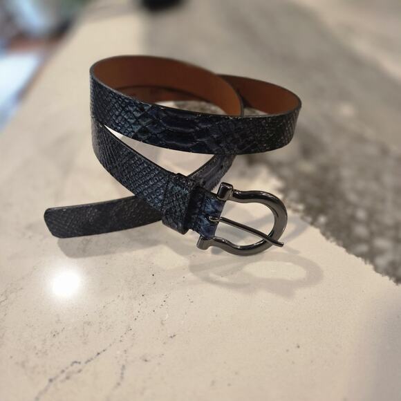 SAS Italian Calfskin Navy Snakeskin Belt XXL Gunmetal Quiet Luxury USA
